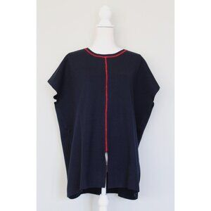 LE MONT ST. MICHEL 100% Merino Wool Navy Blue & Red Oversized Sweater, M Medium